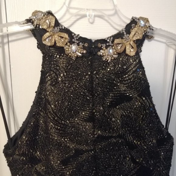 SOLD-Stunning Badgley Mischka Collection Black and Gold dress with Crystals - Picture 3 of 7